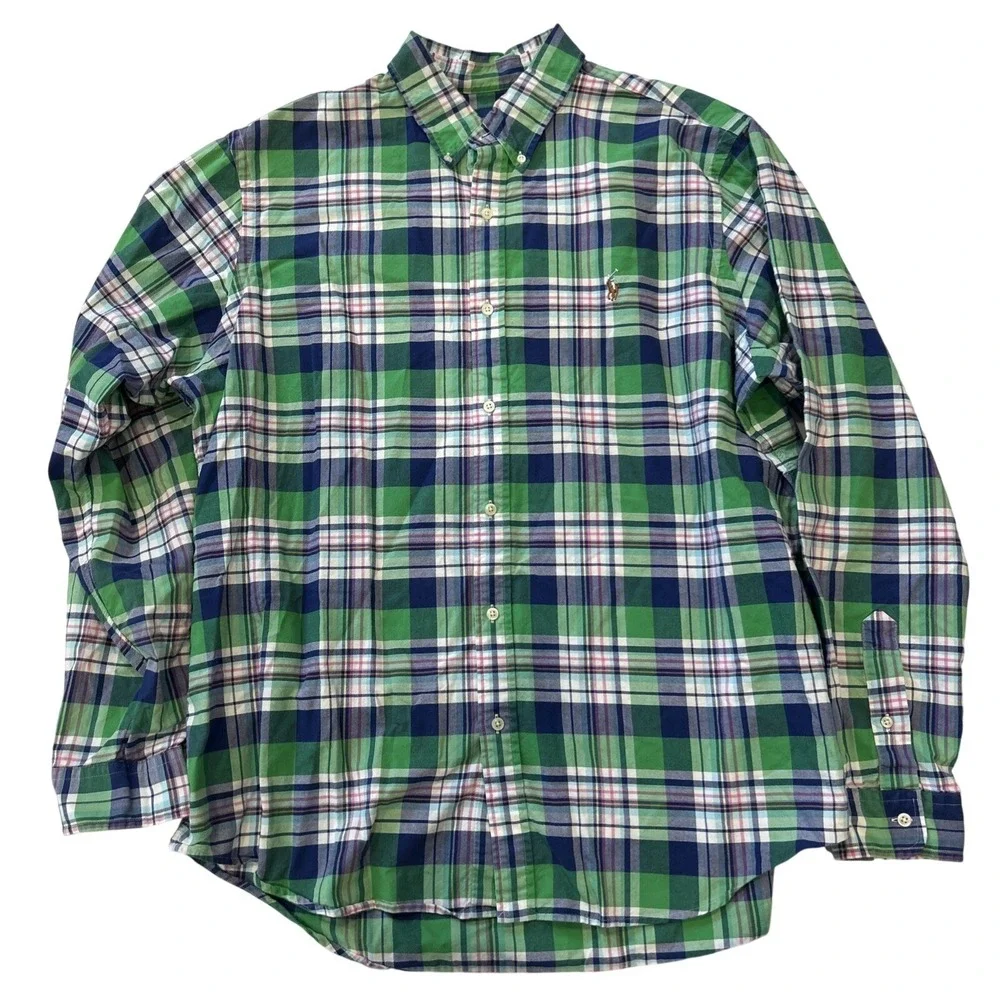 Ralph Lauren Men's Green 2XL Longsleeve Button Down Shirt Preppy Plaid Work